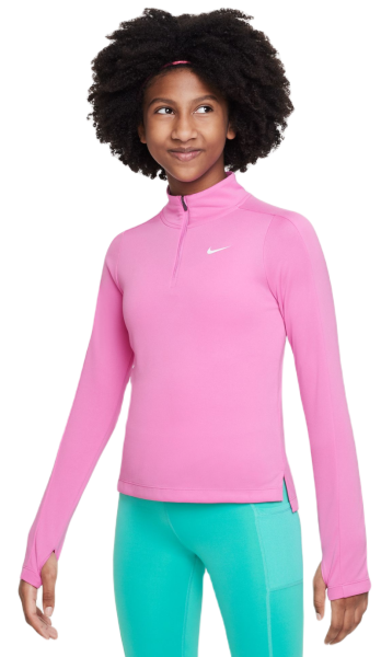 Girls' T-shirt Nike Dri-Fit Long Sleeve 1/2 Zip Top - playful pink/white