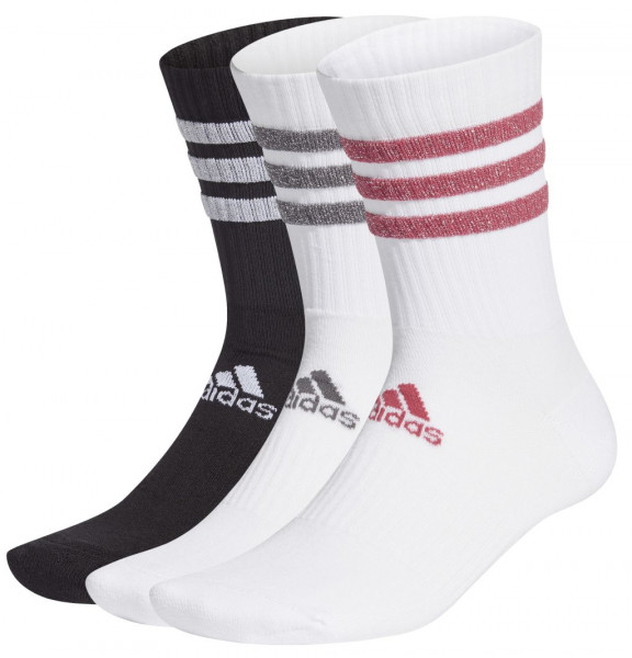  Adidas Glam 3 Stripes Cushioned Crew Sport Socks 3PP - white/black/wild pink/grey