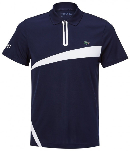  Lacoste Men's SPORT Paneled Breathable Piqué Tennis Polo Shirt - navy blue/white