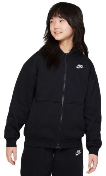 Bluza dziewczęca Nike Sportswear Club Fleece Oversized Full Zip Hoodie - black/white