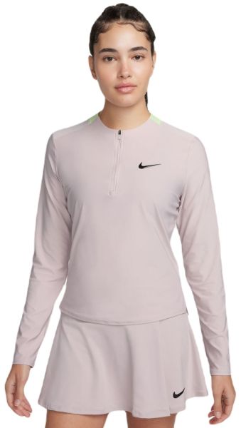 Damen Langarm-T-Shirt Nike Court Advantage Dri-Fit 1/4-Zip Tennis Mid Layer - platinum violet/black