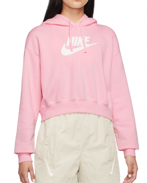 Dámská tenisová mikina Nike Sportswear Club Fleece Oversized Crop Hoodie - med soft pink/white