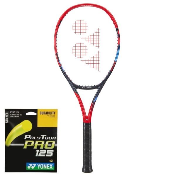 Tennisschläger Yonex VCORE 98 Tour (315g) SCARLET + Tennis-Saiten
