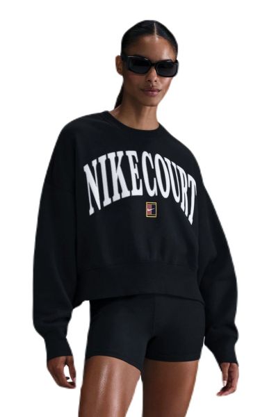 Damen Tennissweatshirt Nike Court Phoenix Fleece Oversized Crew-Neck - Schwarz