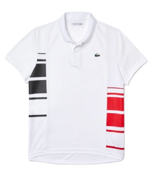  Lacoste Men's SPORT Colour-block Piqué And Mesh Polo Shirt - white/black/red/black