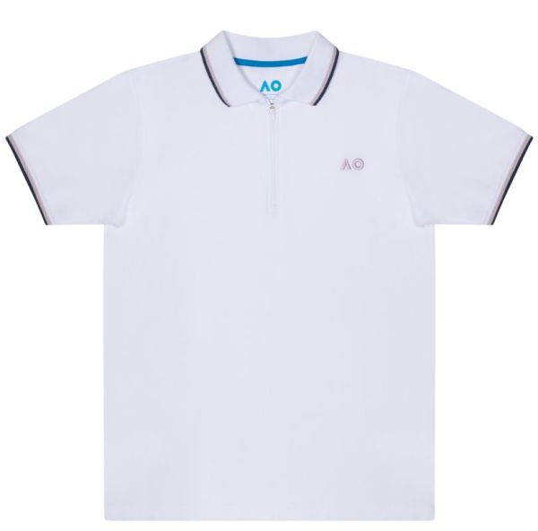 Women's polo T-shirt Australian Open Half-Zip AO Logo - White