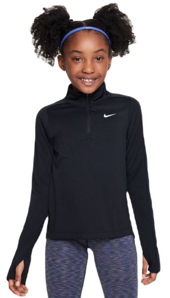 Girls' T-shirt Nike Dri-Fit Long Sleeve 1/2 Zip Top - black/white