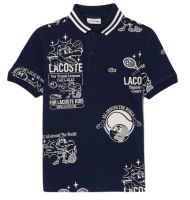 Marškinėliai berniukams Lacoste Graphic Print Cotton Polo - navy blue/white