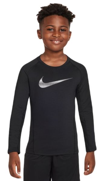 Jungen T-Shirt  Nike Pro Warm Long-Sleeve Top - black/white