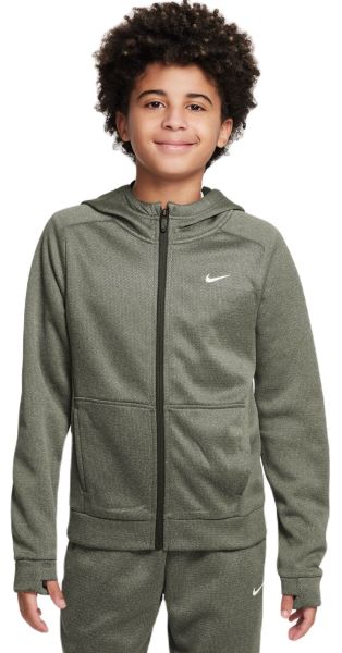 Dječački sportski pulover Nike Therma-FIT Full-Zip Hoodie - cargo khaki/white