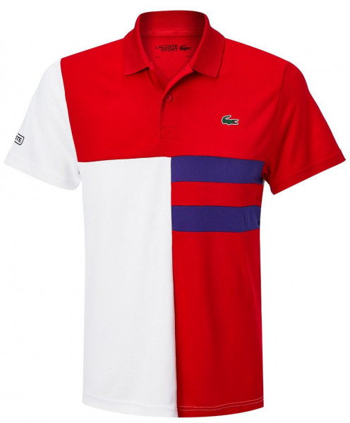  Lacoste Men's SPORT Colourblock Breathable Piqué Tennis Polo Shirt - red/white