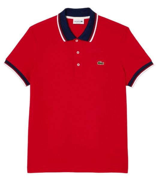 Férfi teniszpolo Lacoste Regular Fit Stretch Cotton Piqué Contrast Collar Polo Shirt - red