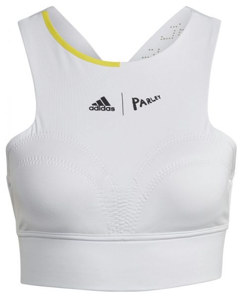Damen Tennistop Adidas London Crop Top - white/impact yellow