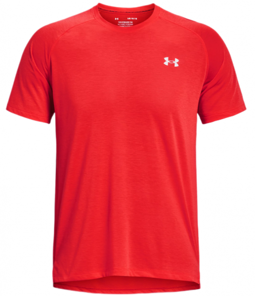 Herren Tennis-T-Shirt Under Armour Men's Streaker Run Short Sleeve - radio red/reflective