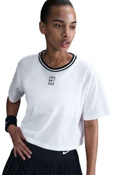 Damski t-shirt Nike Heritage Dri-Fit Crop - Biały