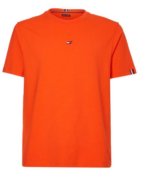 Herren Tennis-T-Shirt Tommy Hilfiger Essentials Small Logo Short Sleeve Tee - acid orange