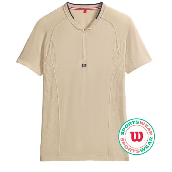 Męskie polo Wilson Players Seamless Zip Henley 2.0 - Beżowy