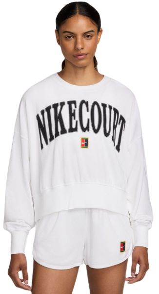 Γυναικεία Φούτερ Nike Court Heritage Oversized Crew-Neck Graphic Tennis - Λευκός