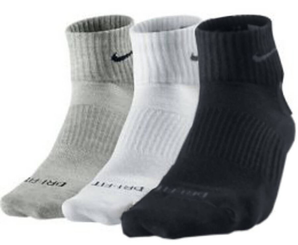  Nike Dri-Fit Cotton Lightweight Quarter - 3 pary/black/white/grey