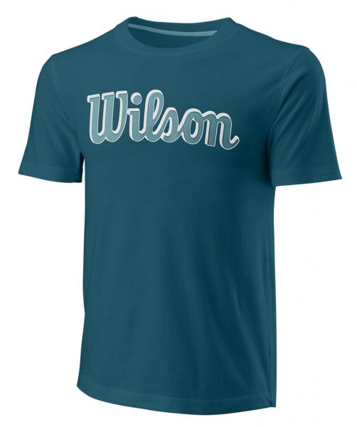 T-shirt da uomo Wilson Script Eco Cotton Tee Slimfit M - Turchese