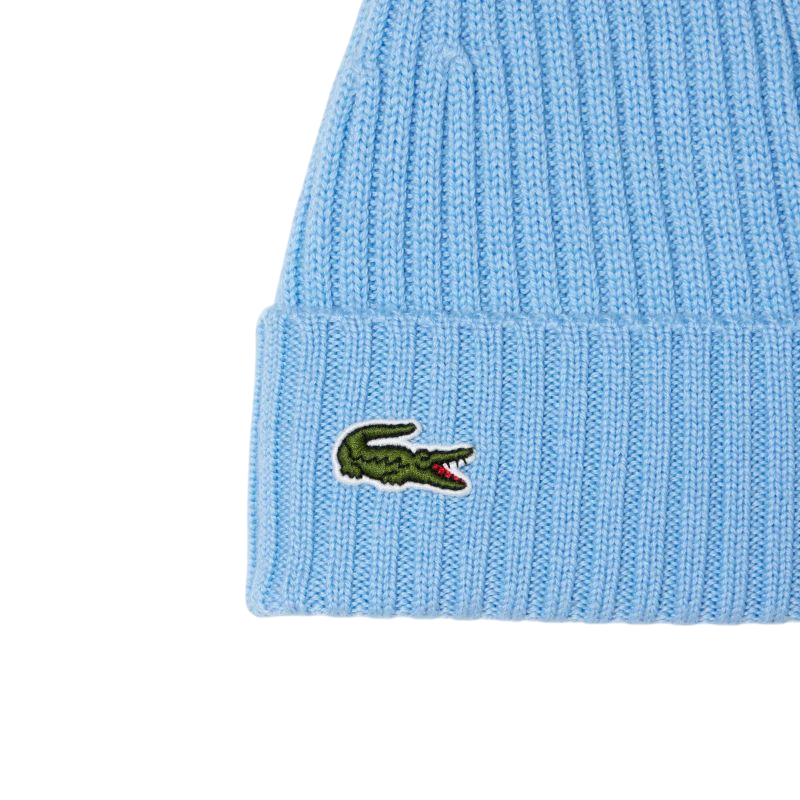 Lacoste Unisex Ribbed Wool Beanie - blue