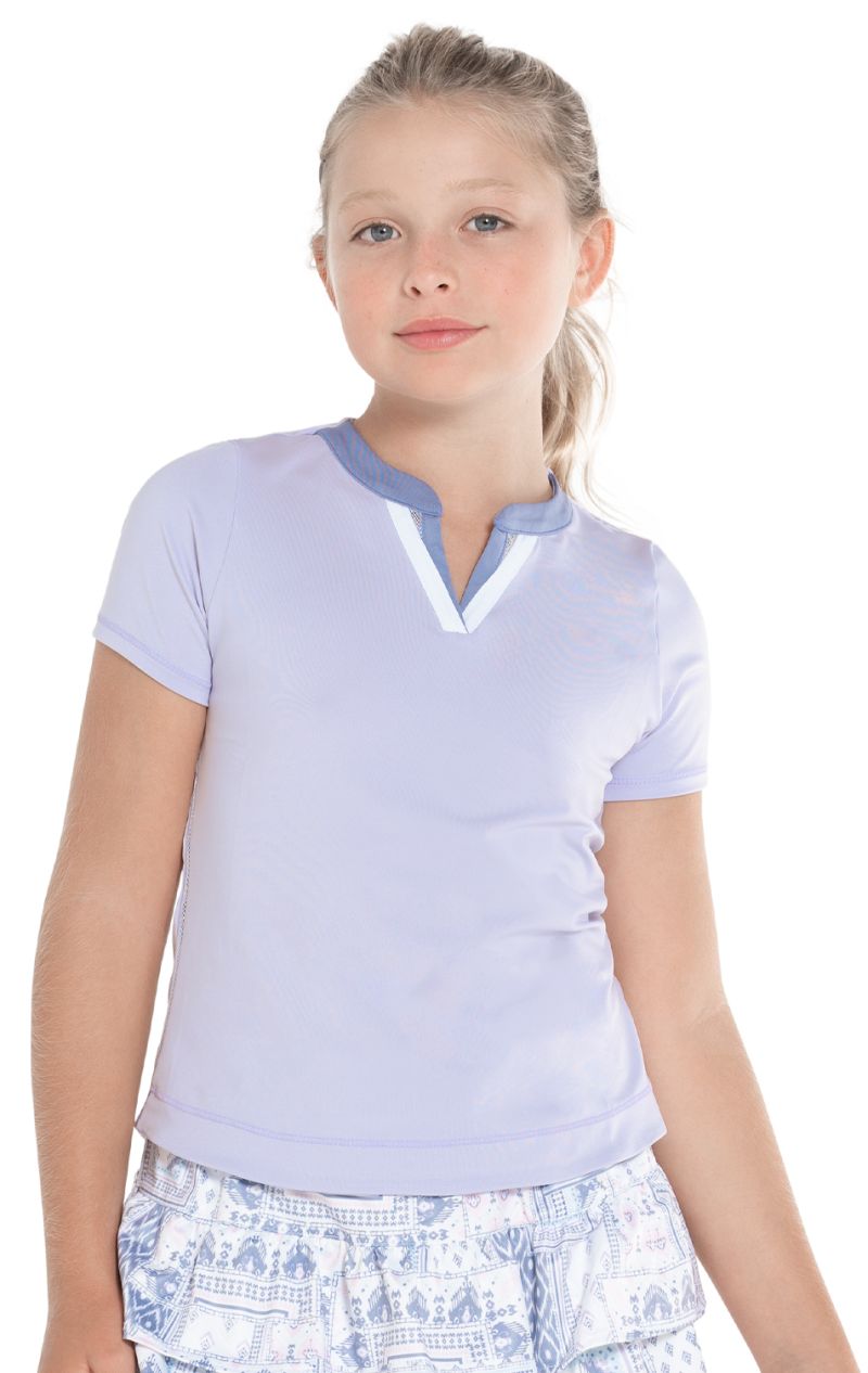 T267-533-1 Lucky in Love All About Ikat Double V Short Sleeve Top - purple