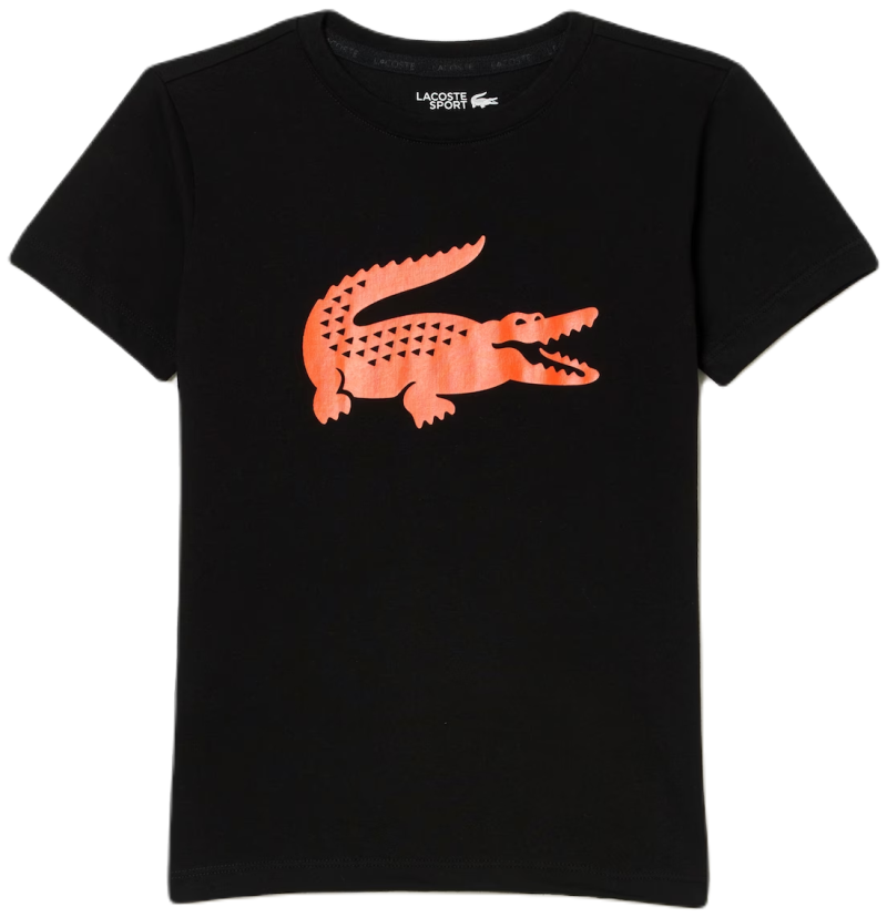 FERE4344 Lacoste Boys SPORT Tennis Technical Jersey Oversized Croc T-Shirt - black/orange