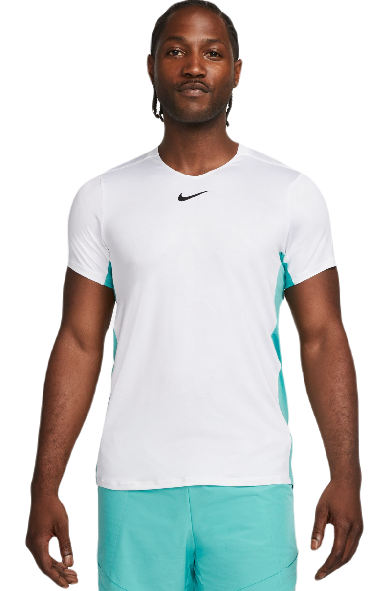 AURORA_DX5538-100_PHSFM001-2000 Nike Court Dri-Fit Advantage Printed Tennis Top - white/washed teal/black