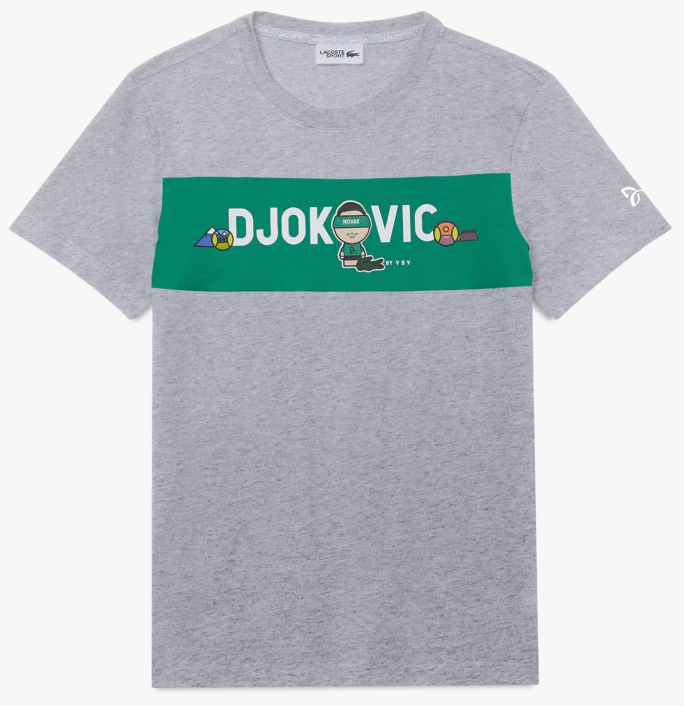 Lacoste Men's Lacoste SPORT Collab Youssef SY Cotton T-shirt - grey chine/green/wh Lacoste Men's Lacoste SPORT Collab Youssef SY Cotton T-shirt - grey chine/green/wh