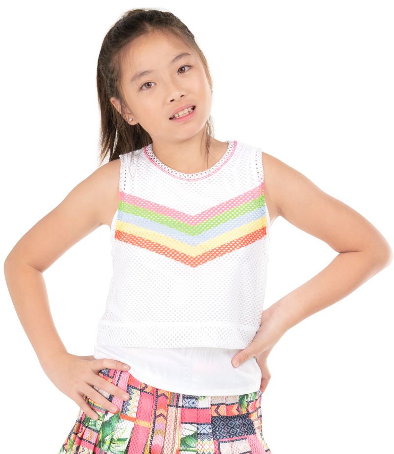 T274-U78110-1OUHFvnVP5Pnz7 Lucky in Love Girls Palm Island Coco Chevron Tank - white