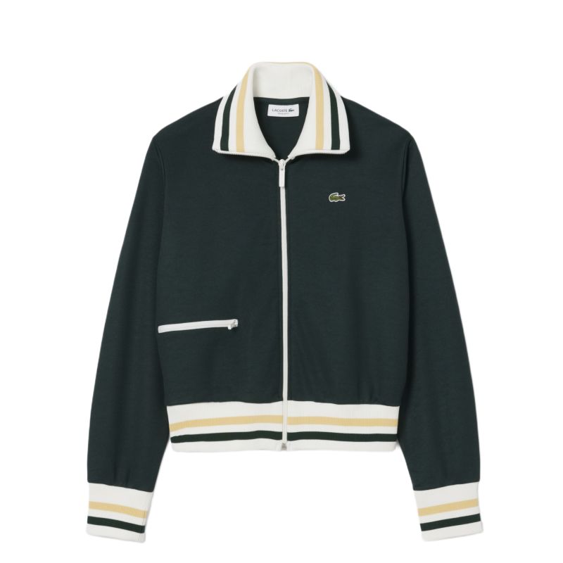 Damska bluza Lacoste Zip-Up Stripe Accent - forest green