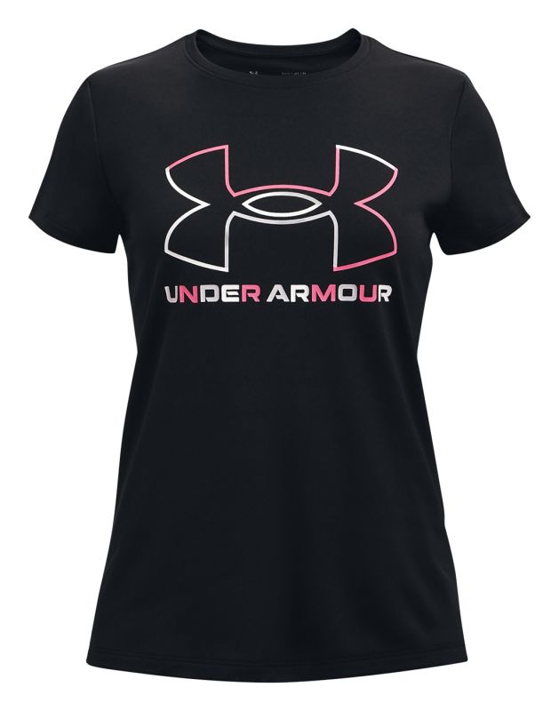 Under Armour Girls' UA Tech Big Logo Short Sleeve - black/cerise Under Armour Girls' UA Tech Big Logo Short Sleeve - black/cerise