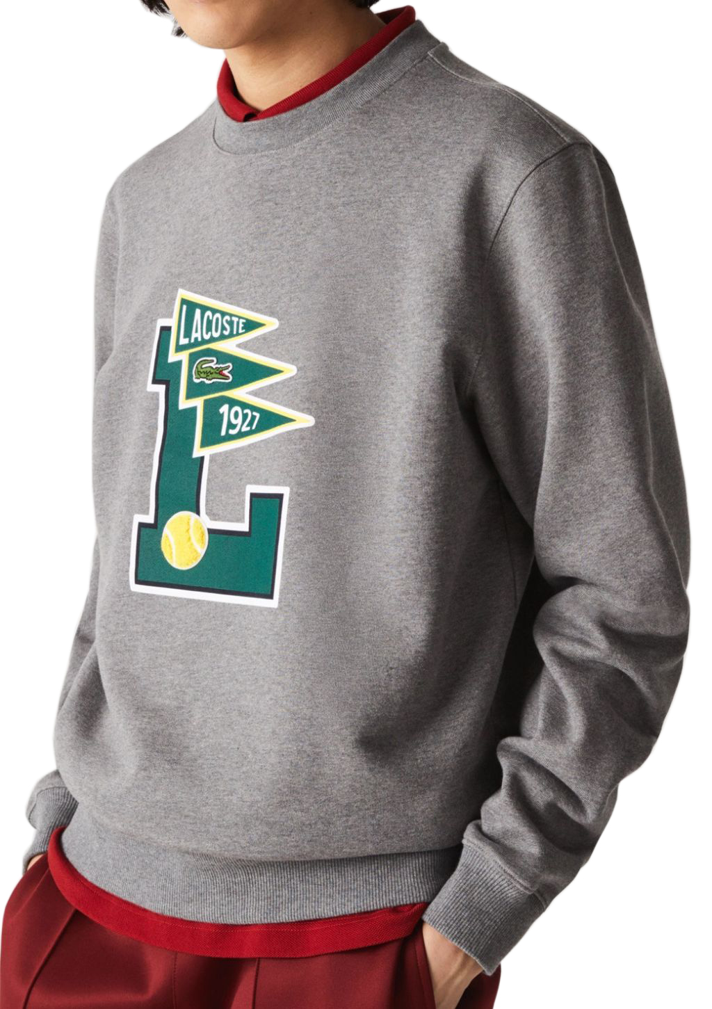 x1kE7yz3CS0bCCpoAajzAxa5GrGn Lacoste Men's Pennants L Badge Zippered Cotton Fleece Sweatshirt - grey chine