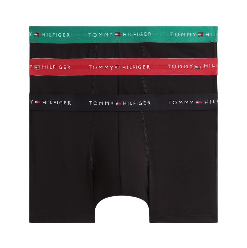 Męskie bokserki Tommy Hilfiger Cotton Trunk 3P - alaskan green/medium red/black