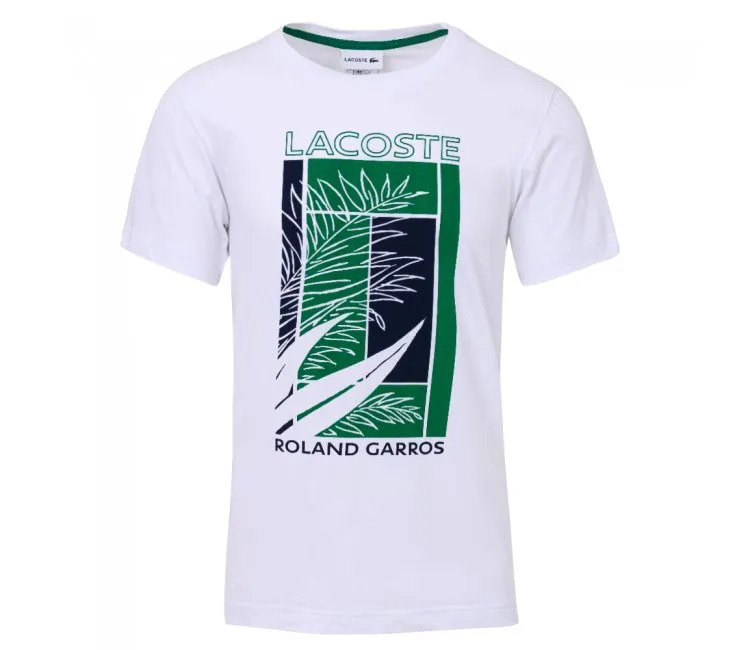 Lacoste Men's SPORT Roland Garros Plant Print T-shirt - white/green/navy blue