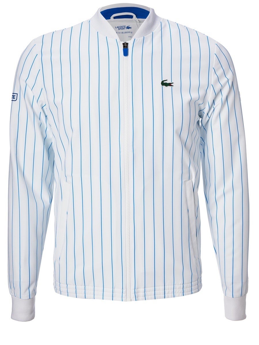 Lacoste Men's SPORT x Novak Djokovic Striped Teddy Jacket - white/blue Lacoste Men's SPORT x Novak Djokovic Striped Teddy Jacket - white/blue