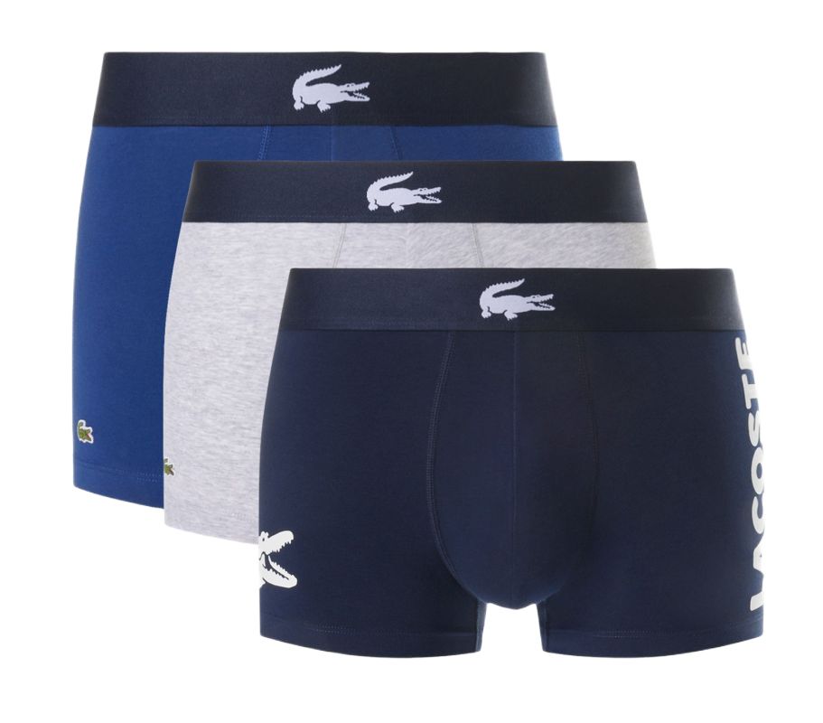 Lacoste Stretch Cotton Trunks 3P - navy blue/white/grey chine/navy blue