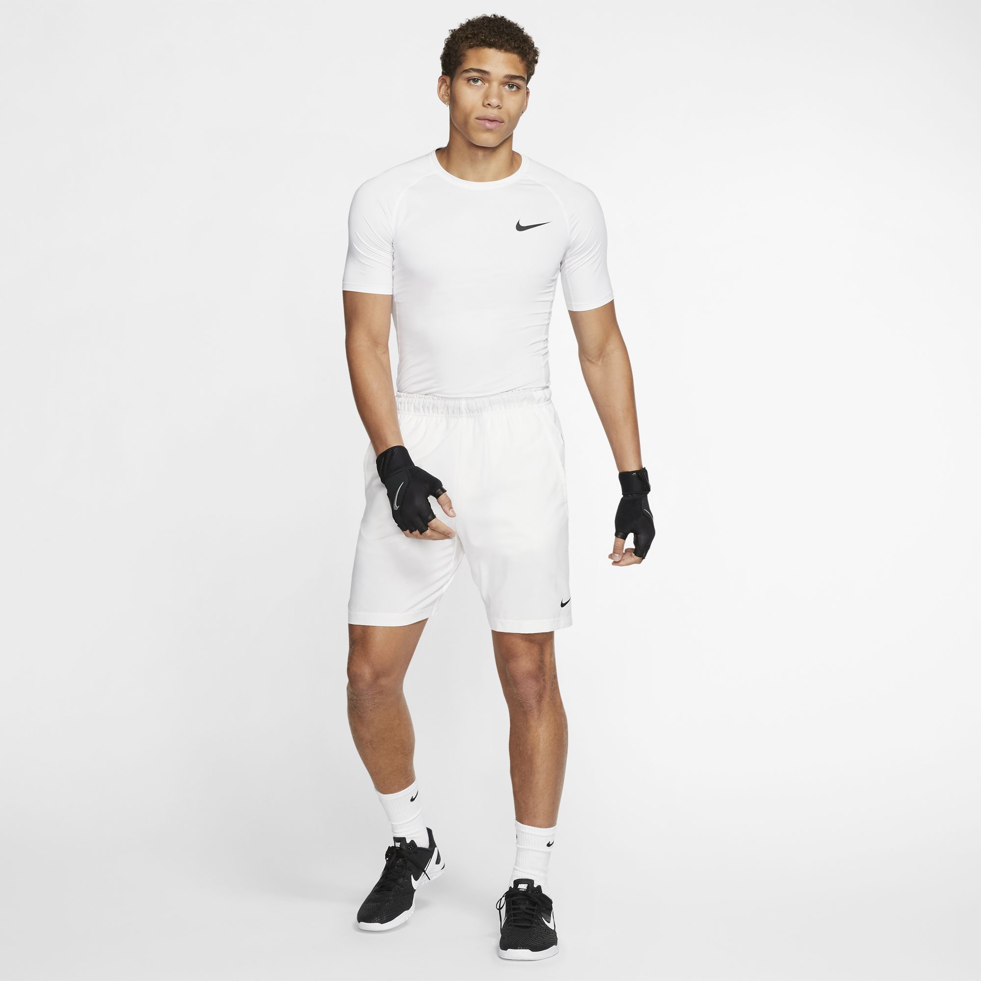 Nike Pro Top SS Tight - white/black
