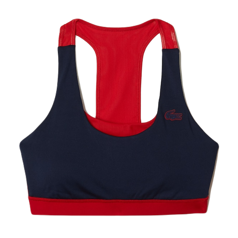 Lacoste SPORT Color-Block Recycled Polyester Sports Bra - navy blue/red/green