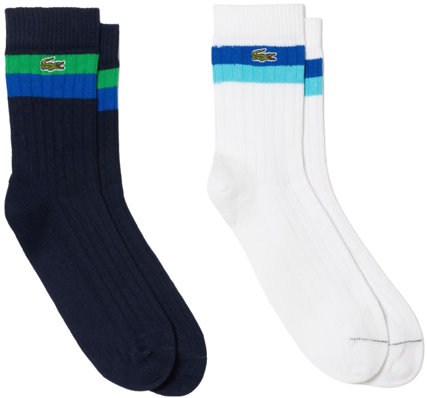 Lacoste Unisex High-Cut Striped Ribbed Cotton Socks 2P Lacoste Unisex High-Cut Striped Ribbed Cotton Socks 2P