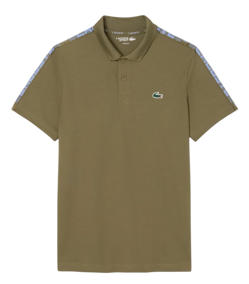 Lacoste Ultra Dry Branded Stripe Tennis Shirt - khaki green