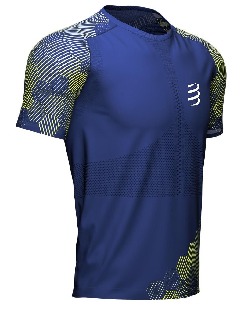 Men's T-shirt Compressport Racing SS Tshirt navy/flash yellow