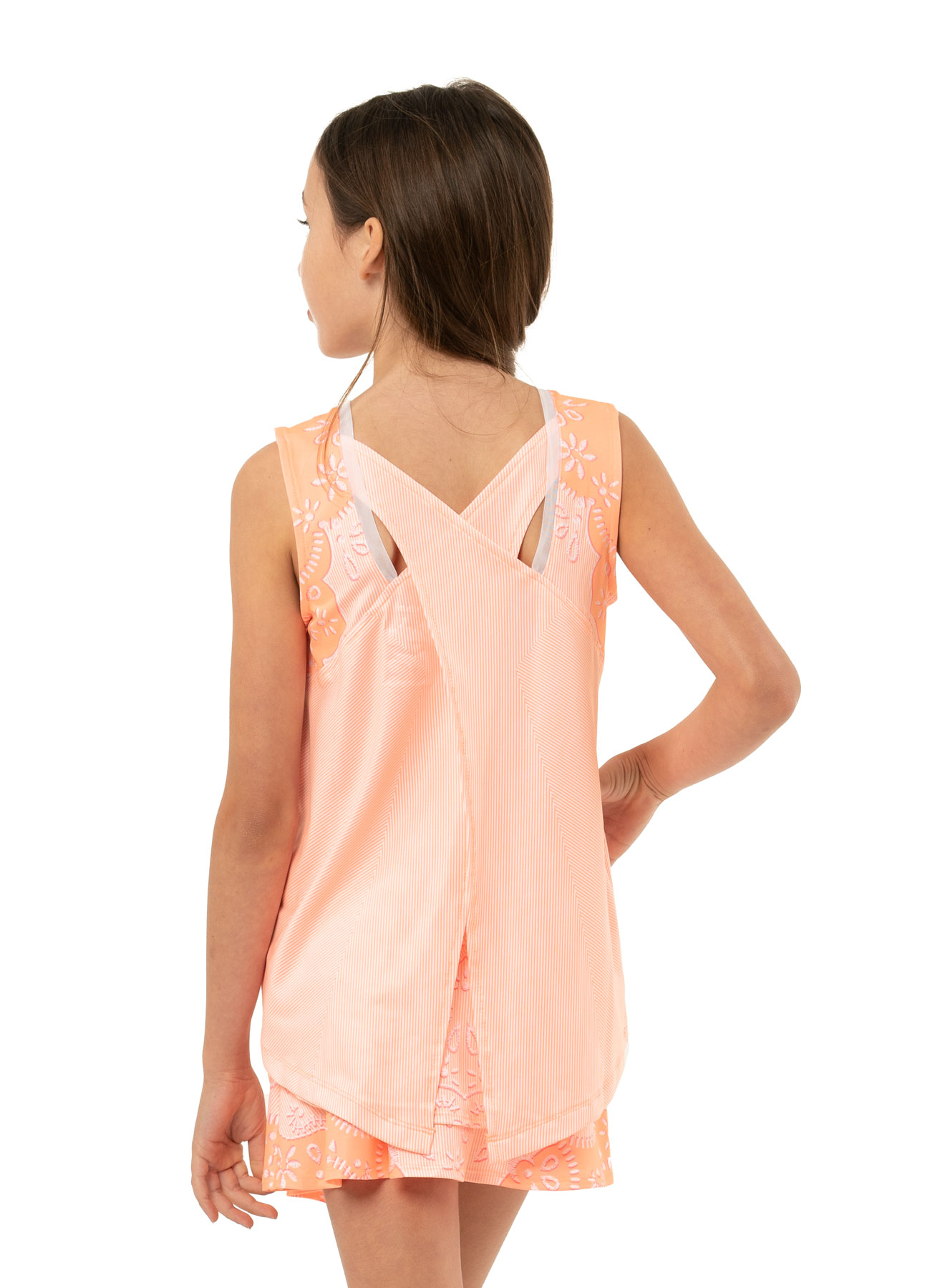 Lucky in Love Girls Eyelet Go Tie Back Tank - orange frost