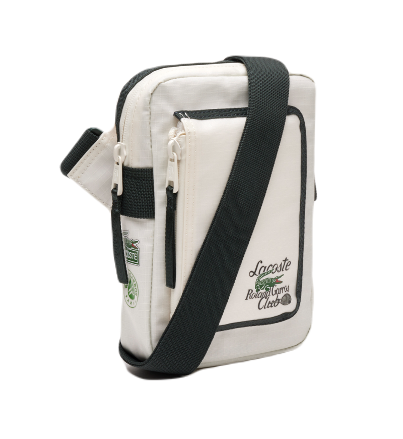 NH4263RG_F89_24 Lacoste Roland Garros Edition Contrast Print Vertical Messenger Bag - farine sinople