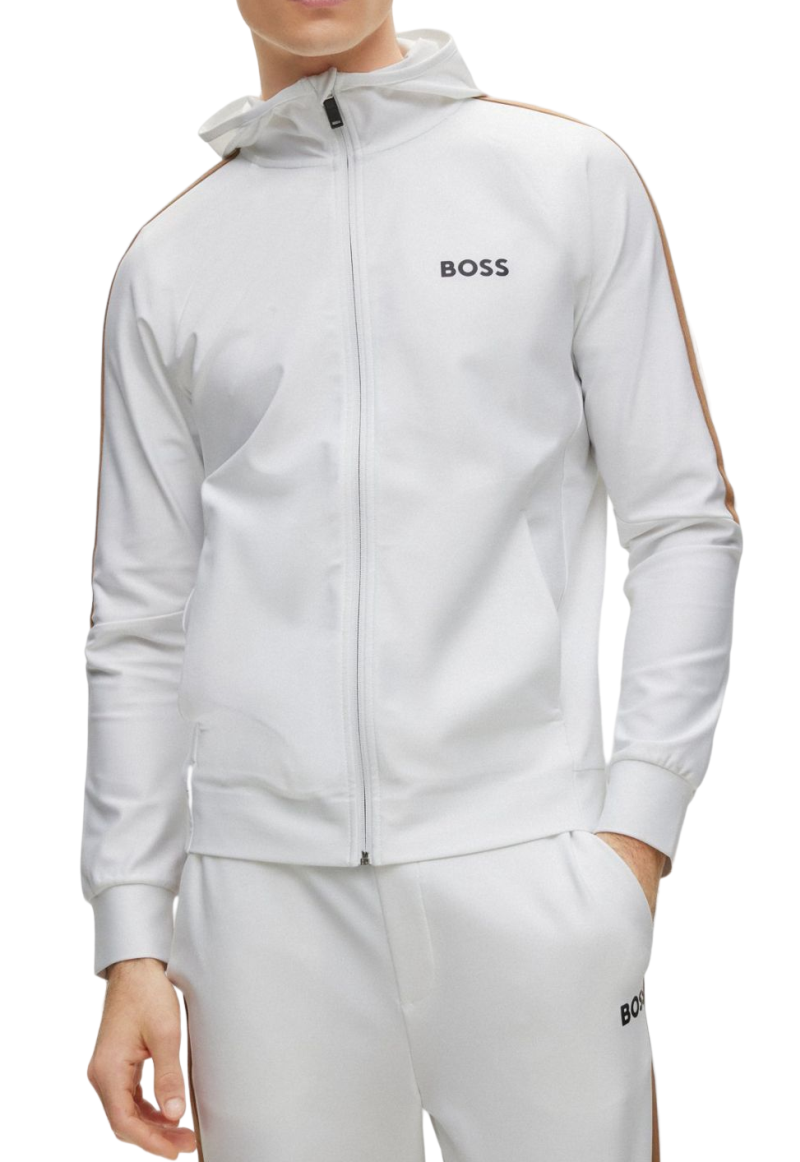 BOSS x Matteo Berrettini Zip-Up Hoodie In Active-Stretch Jersey With Logo - white