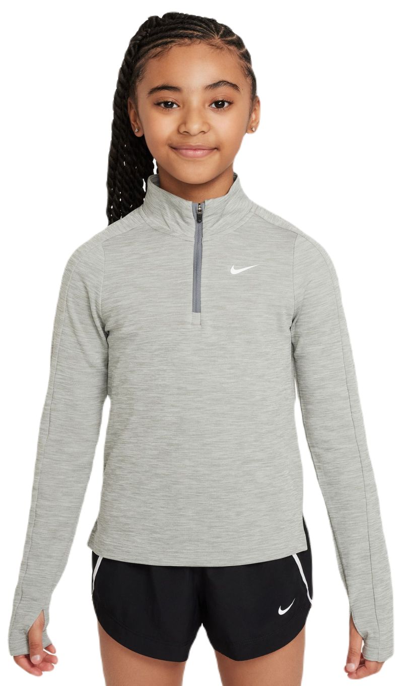 Nike Kids Dri-Fit Long Sleeve 1/2 Zip Top - dark grey heather/white