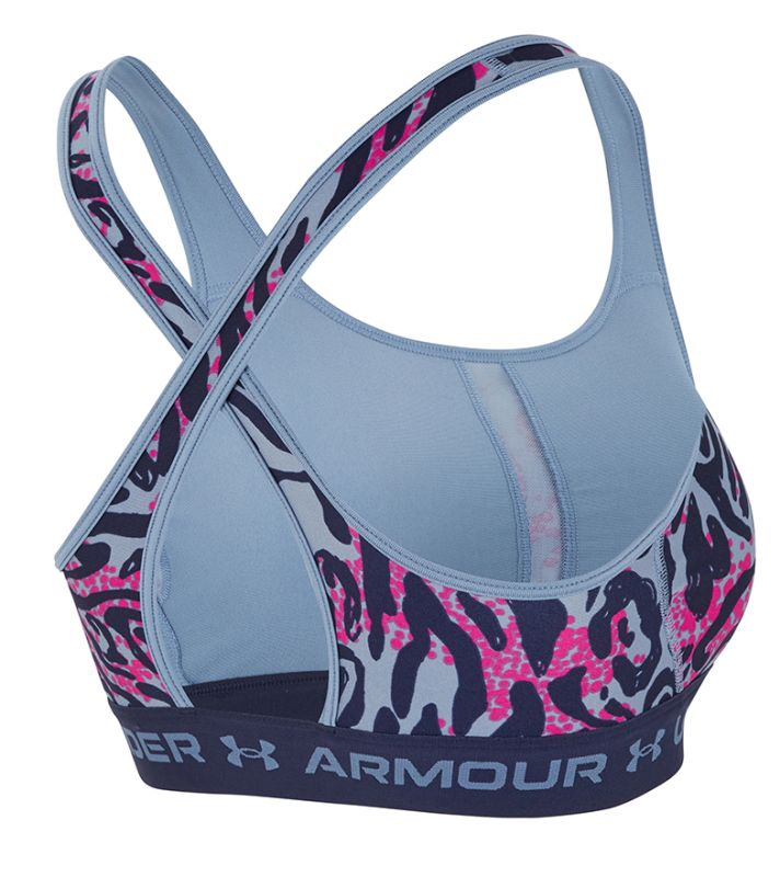 Under Armour Crossback Mid Print Sports Bra - mineral blue