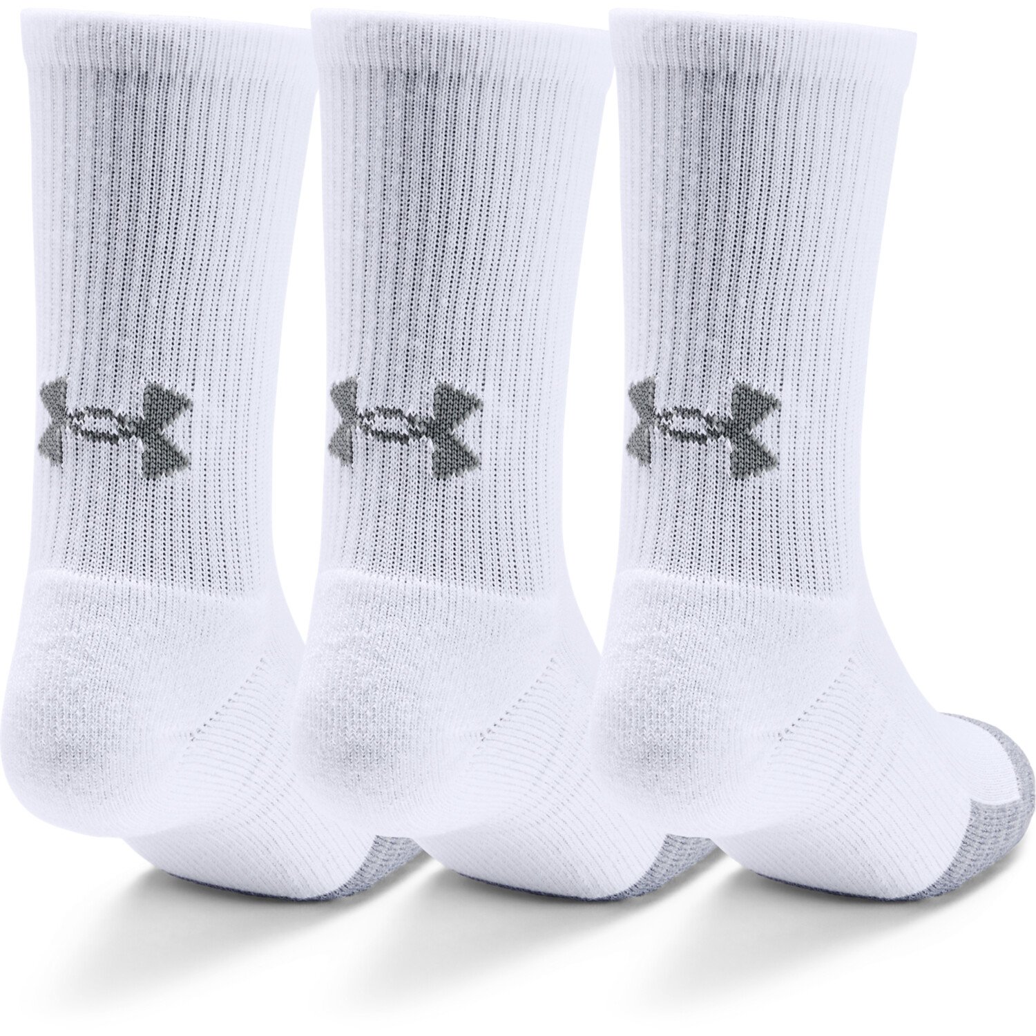 Under Armour Youth HeatGear Crew Socks 3-Pack - white/steel