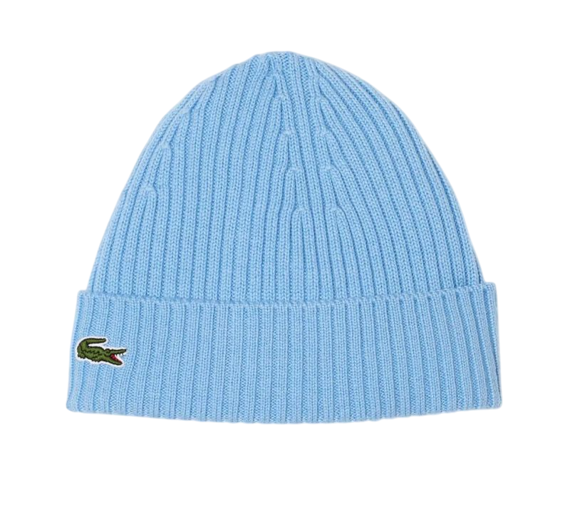 Lacoste Unisex Ribbed Wool Beanie - blue