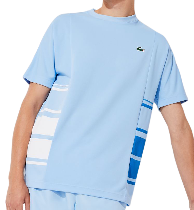 Lacoste Men's SPORT Graphic Bands Crew Neck Piqué T-shirt - blue/white/blue Lacoste Men's SPORT Graphic Bands Crew Neck Piqué T-shirt - blue/white/blue
